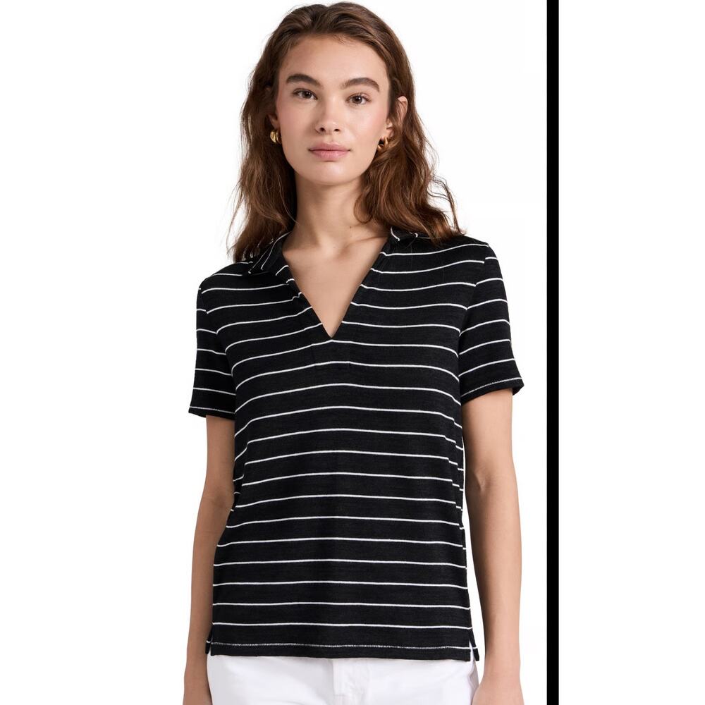 Rag & Bone the knit stripe polo in black stripe size Small